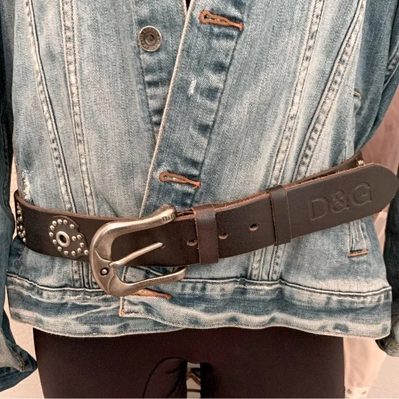 Dolce & Gabbana Black Leather Studded DG Belt With Buckle Size 38-40 Quality